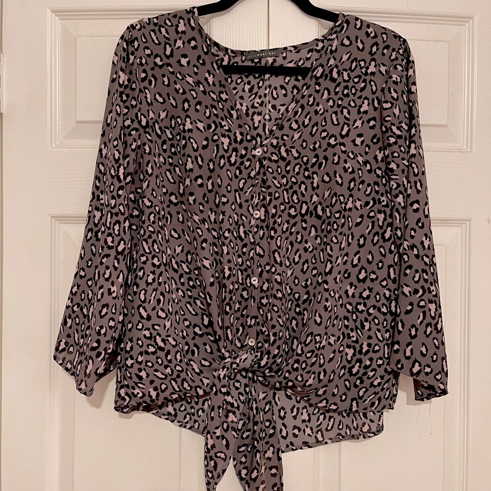 West Kei black and pink cheetah print Tie Front top